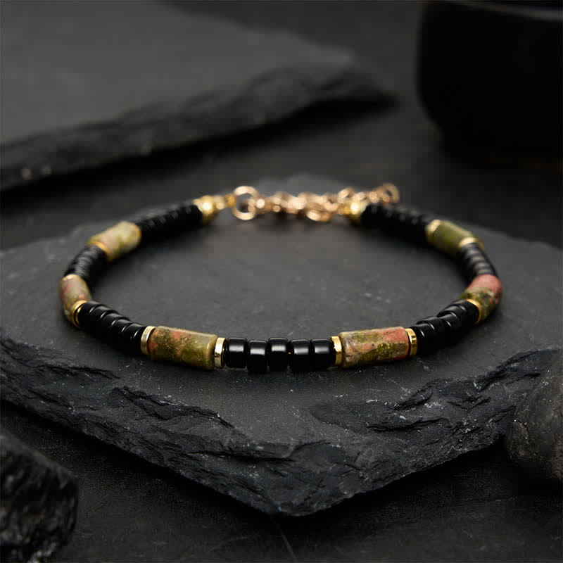 Buddha Stones Bracelet vintage en unakite, hématite et cuivre. - image 1