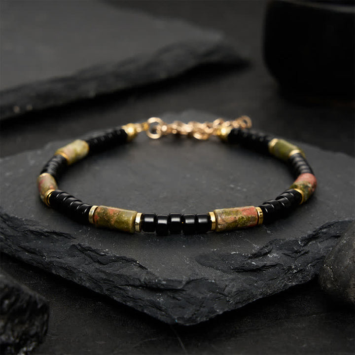 Buddha Stones Bracelet vintage en unakite, hématite et cuivre. - image 1