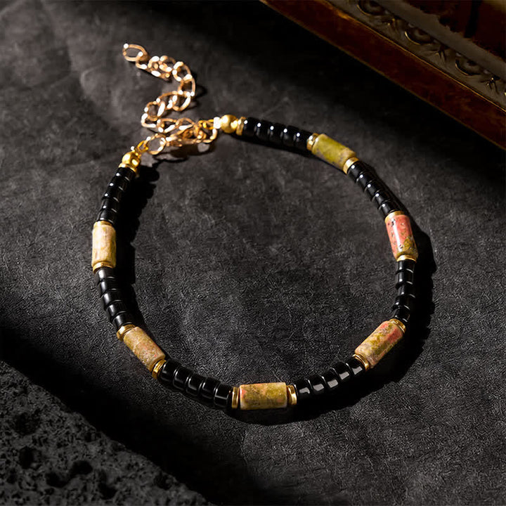 Buddha Stones Bracelet vintage en unakite, hématite et cuivre. - image 2