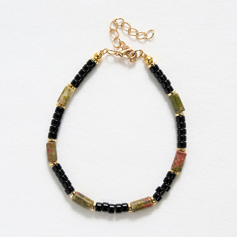 Buddha Stones Bracelet vintage en unakite, hématite et cuivre. - image 4