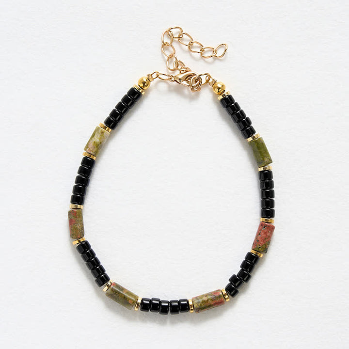 Buddha Stones Bracelet vintage en unakite, hématite et cuivre. - image 4