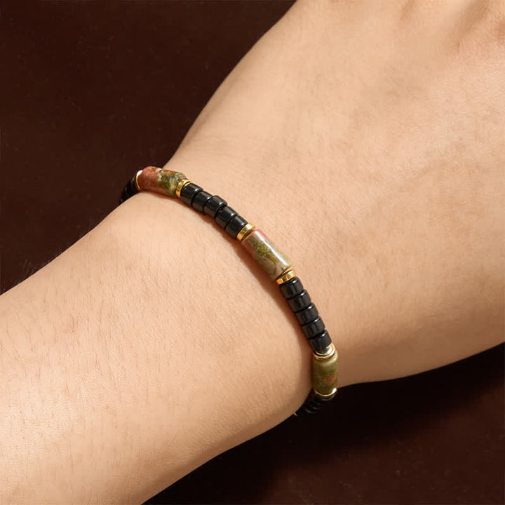 Buddha Stones Bracelet vintage en unakite, hématite et cuivre. - image 3