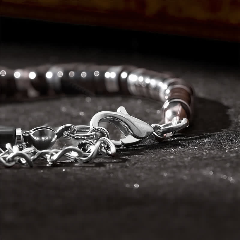 Buddha Stones Bracelet de protection avec perle d'espacement cylindrique givrée en onyx noir - image 13