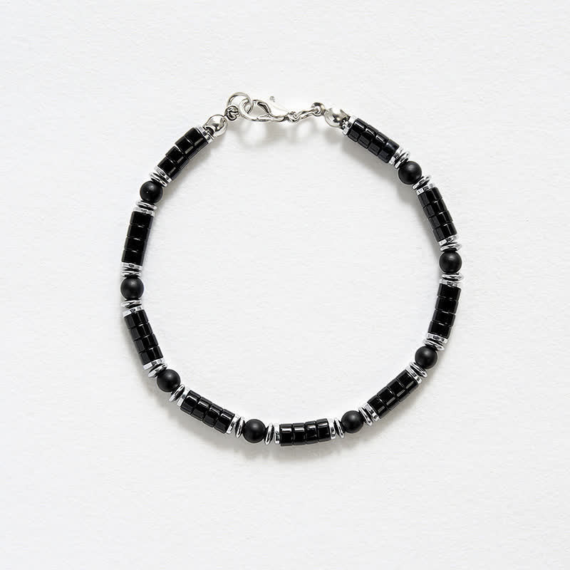 Buddha Stones Bracelet de protection avec perle d'espacement cylindrique givrée en onyx noir - image 4