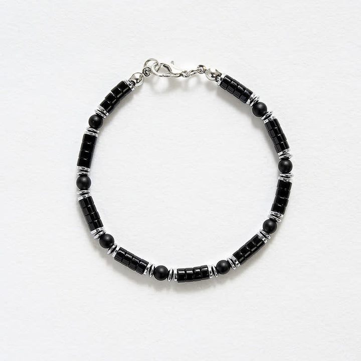 Buddha Stones Bracelet de protection avec perle d'espacement cylindrique givrée en onyx noir - image 4
