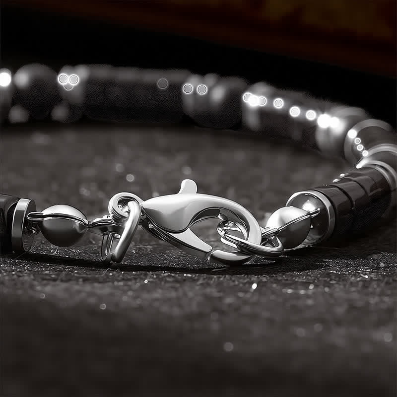 Buddha Stones Bracelet de protection avec perle d'espacement cylindrique givrée en onyx noir - image 5