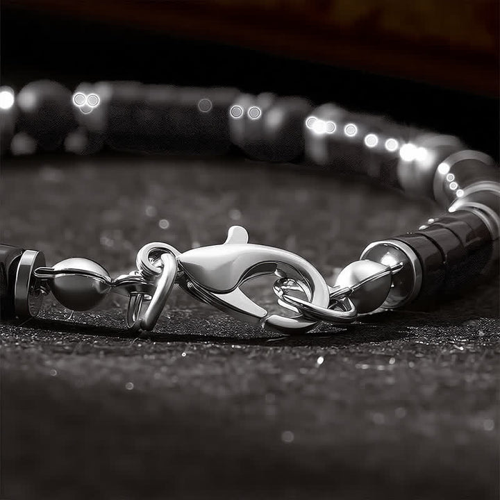 Buddha Stones Bracelet de protection avec perle d'espacement cylindrique givrée en onyx noir - image 5