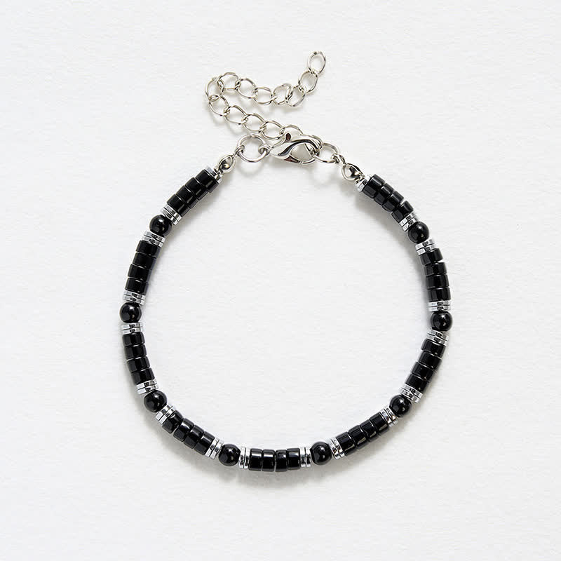 Buddha Stones Bracelet de protection avec perle d'espacement cylindrique givrée en onyx noir - image 12