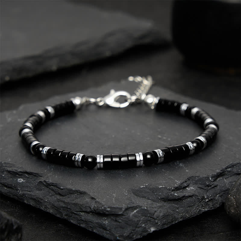 Buddha Stones Bracelet de protection avec perle d'espacement cylindrique givrée en onyx noir - image 10