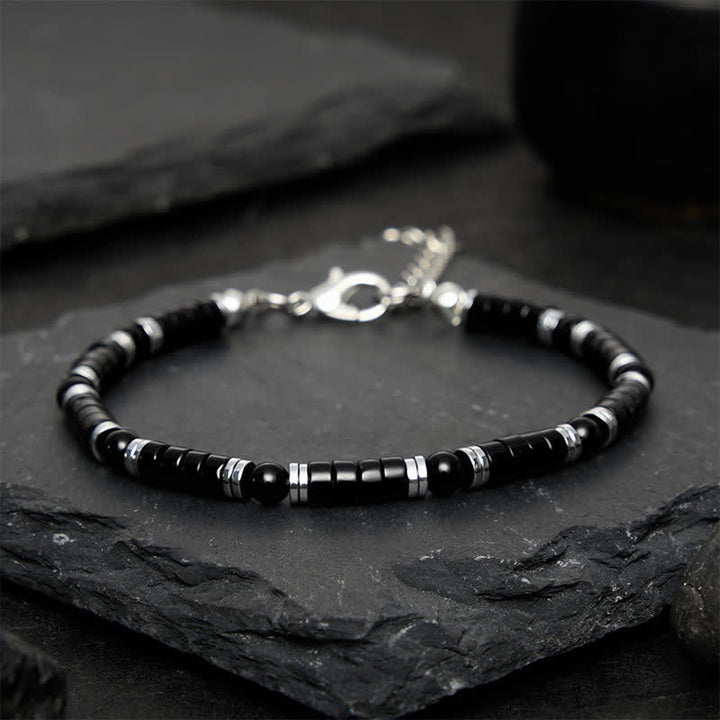 Buddha Stones Bracelet de protection avec perle d'espacement cylindrique givrée en onyx noir - image 10