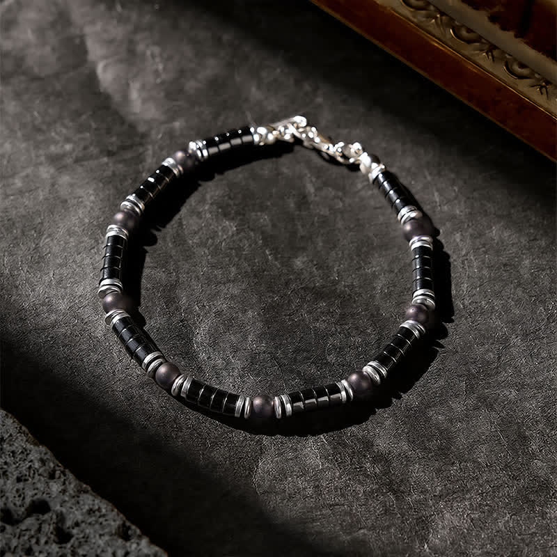 Buddha Stones Bracelet de protection avec perle d'espacement cylindrique givrée en onyx noir - image 2