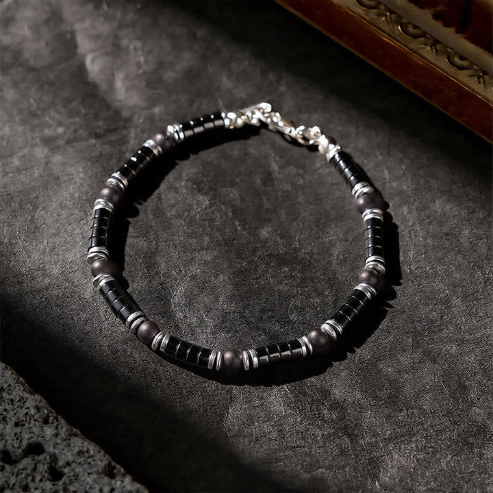 Buddha Stones Bracelet de protection avec perle d'espacement cylindrique givrée en onyx noir - image 2