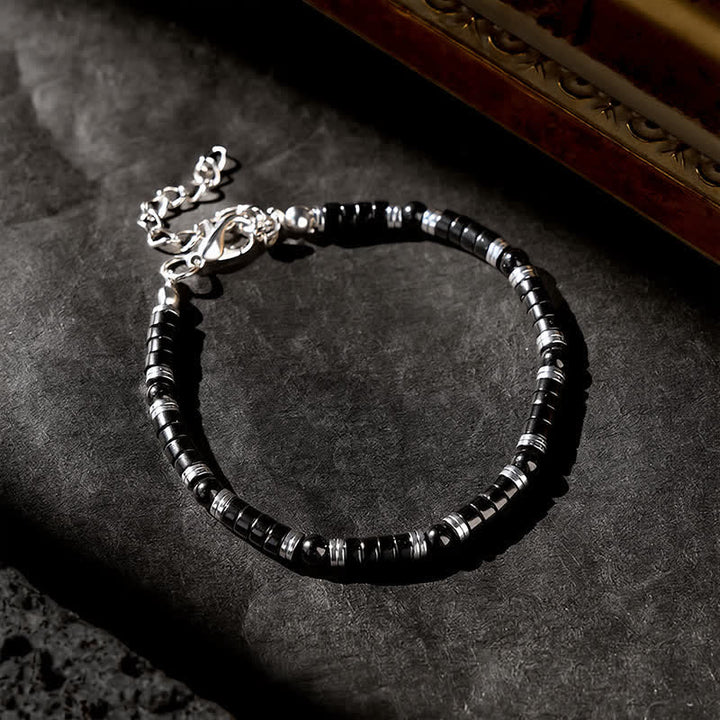 Buddha Stones Bracelet de protection avec perle d'espacement cylindrique givrée en onyx noir - image 11
