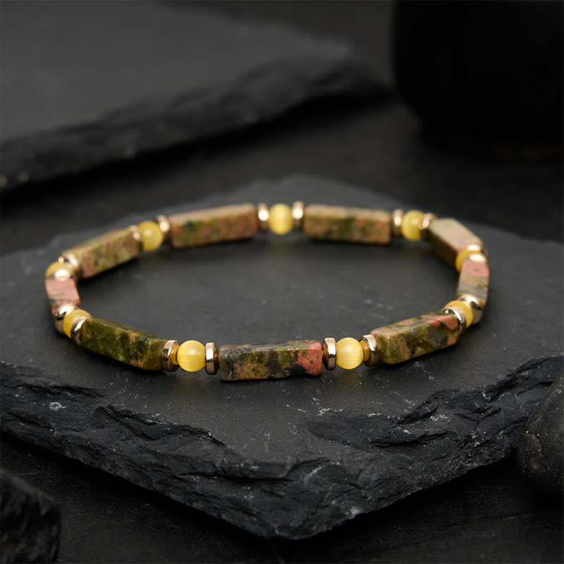 Buddha Stones Bracelet extensible rectangulaire en perles d'unakite Balance - image 1
