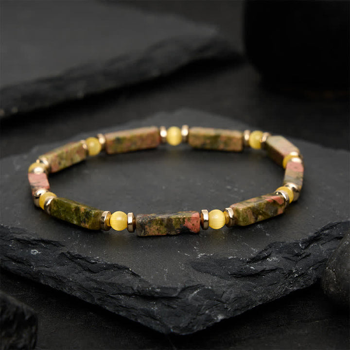 Buddha Stones Bracelet extensible rectangulaire en perles d'unakite Balance - image 1