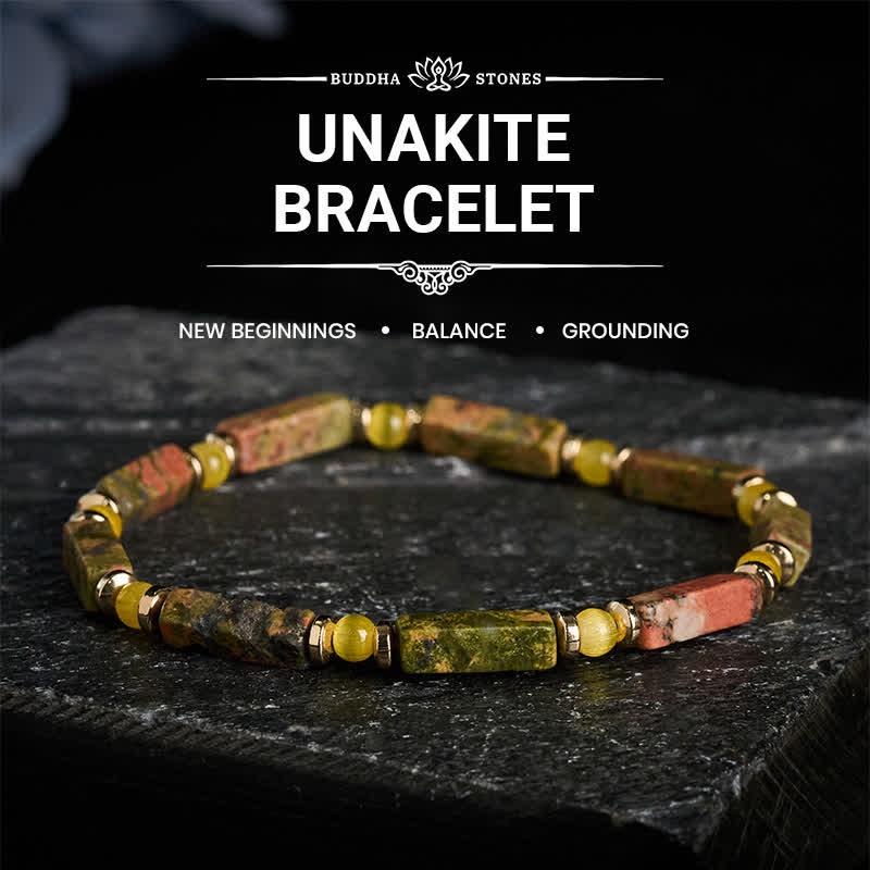 Buddha Stones Bracelet extensible rectangulaire en perles d'unakite Balance - Unakite (Tour de poignet : 6,3–6,7 po/16–17 cm) - image 0