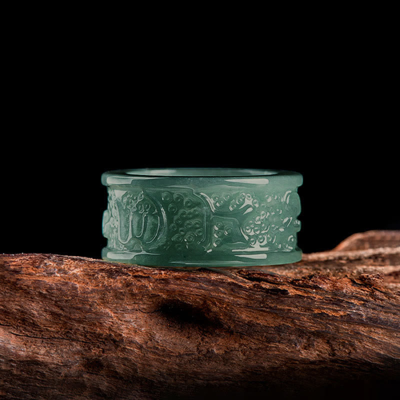Bague de prospérité sculptée en jade naturel Om Mani Padme Hum avec Buddha Stones - image 2