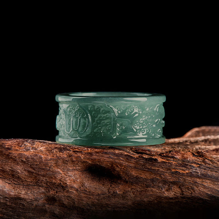 Bague de prospérité sculptée en jade naturel Om Mani Padme Hum avec Buddha Stones - image 2
