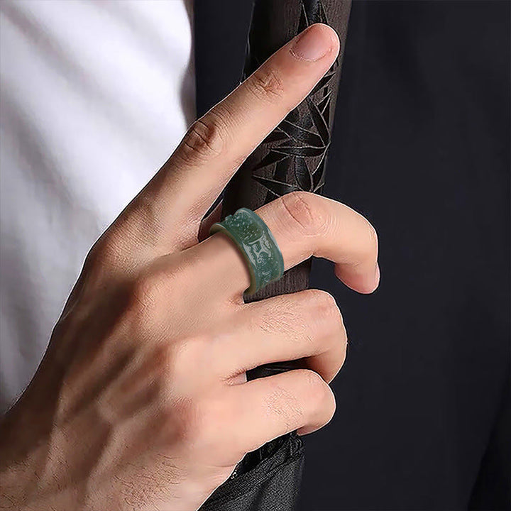 Bague de prospérité sculptée en jade naturel Om Mani Padme Hum avec Buddha Stones - image 3