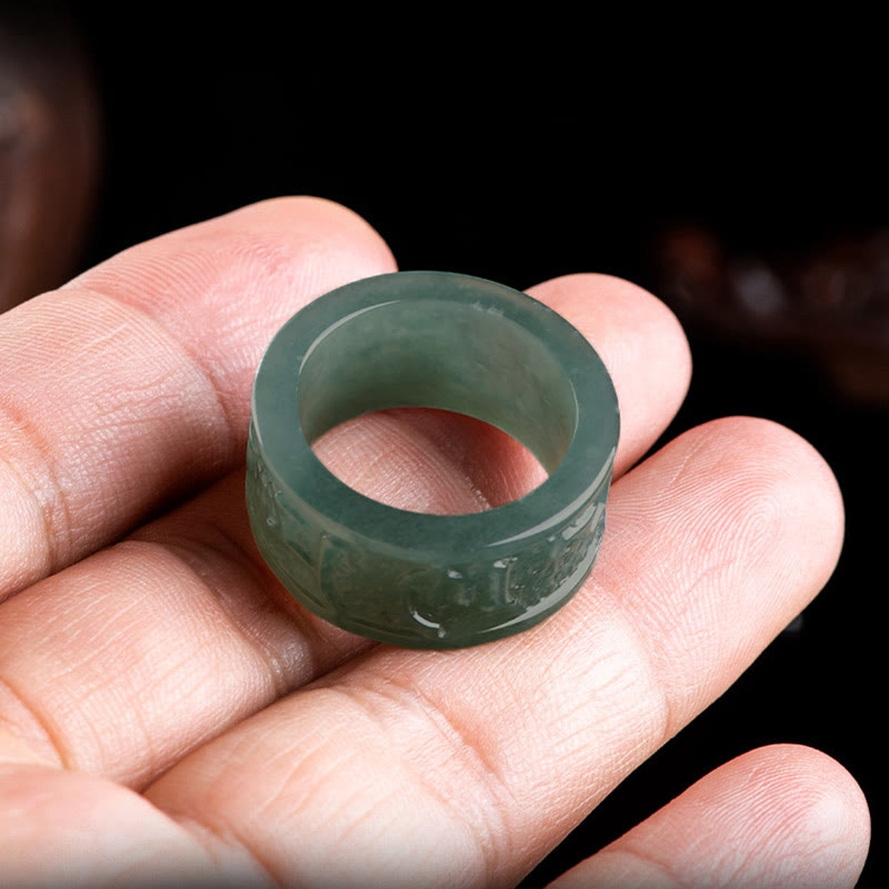 Bague de prospérité sculptée en jade naturel Om Mani Padme Hum avec Buddha Stones - image 4