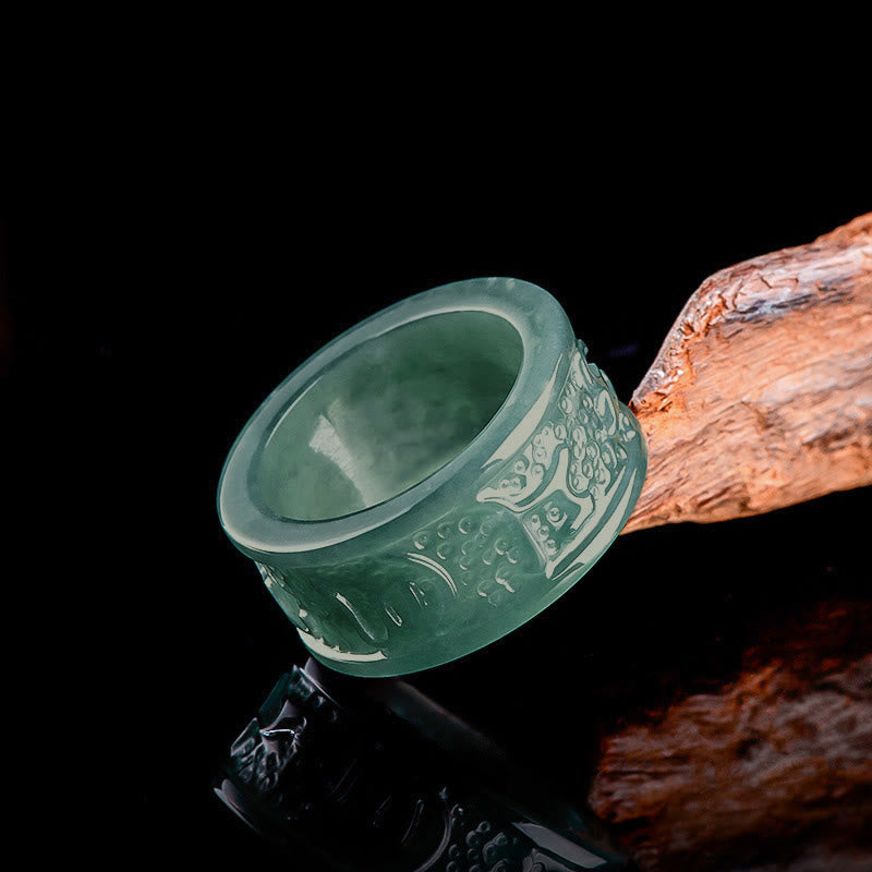 Bague de prospérité sculptée en jade naturel Om Mani Padme Hum avec Buddha Stones - 23 mm - image 0