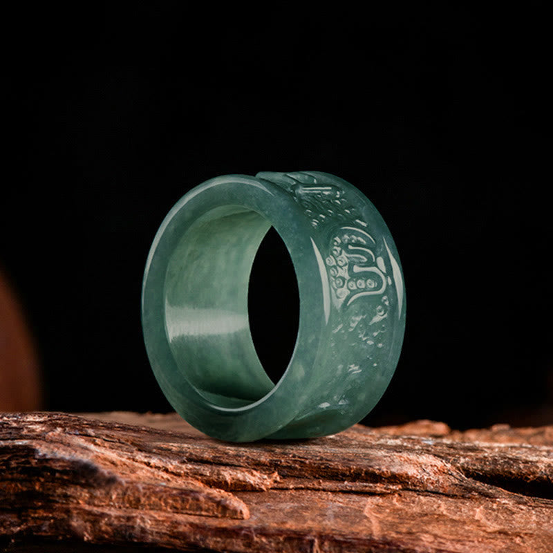 Bague de prospérité sculptée en jade naturel Om Mani Padme Hum avec Buddha Stones - image 1