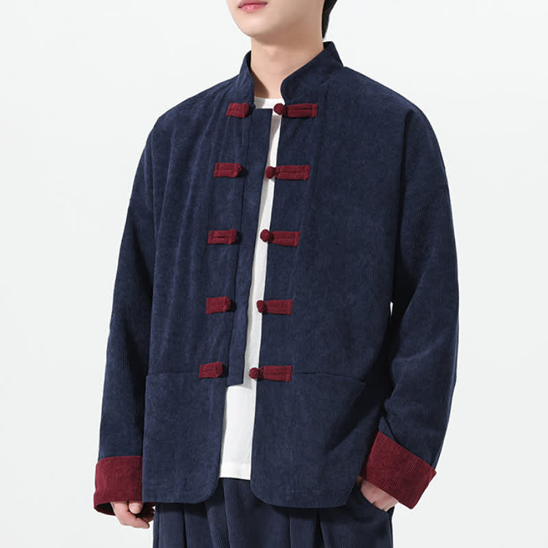 Buddha Stones Vestes homme décontractées automne-hiver style Tang à boutons brandebourg unis avec poches - image 1
