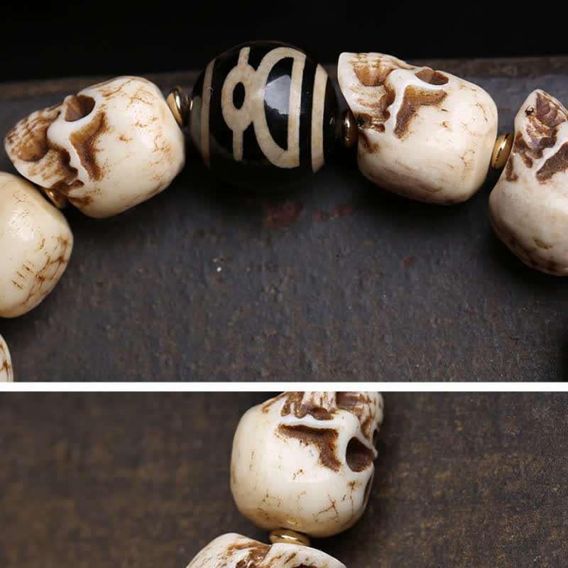 Buddha Stones Bracelet de protection en perles dzi sculptées à la main, représentant le Seigneur de la Forêt des Cadavres. - image 4