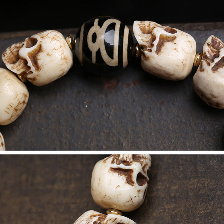 Buddha Stones Bracelet de protection en perles dzi sculptées à la main, représentant le Seigneur de la Forêt des Cadavres. - image 4