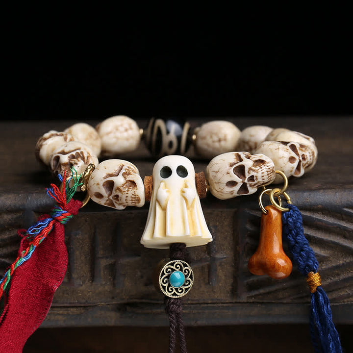 Buddha Stones Bracelet de protection en perles dzi sculptées à la main, représentant le Seigneur de la Forêt des Cadavres. - image 1