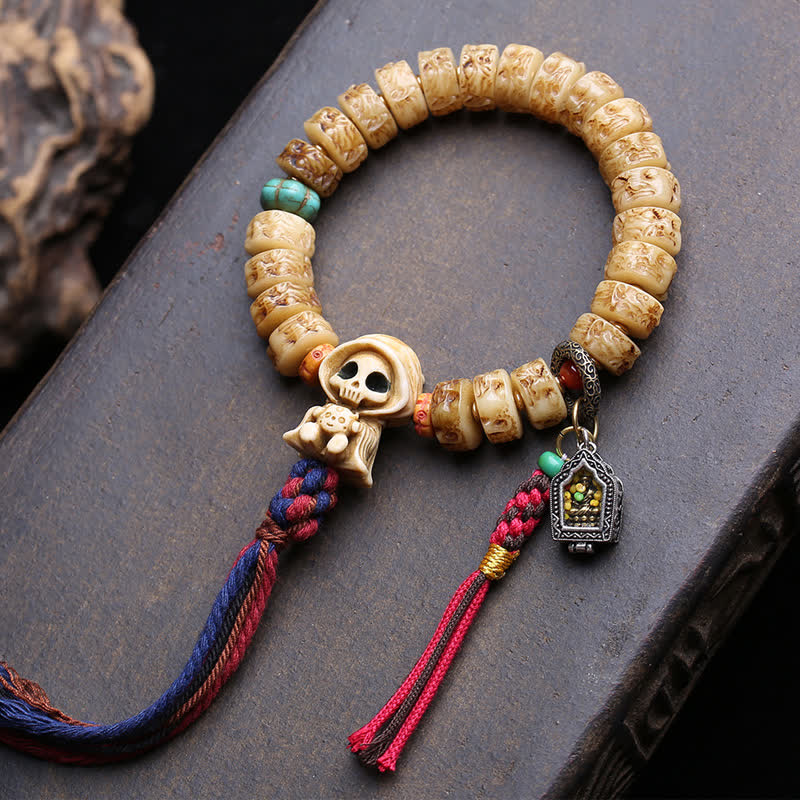 Buddha Stones Bracelet de protection de la forêt du Seigneur des Cadavres en perles d'os tibétaines - Seigneur de la Forêt des Cadavres - 12,7 × 6,4 mm - image 0