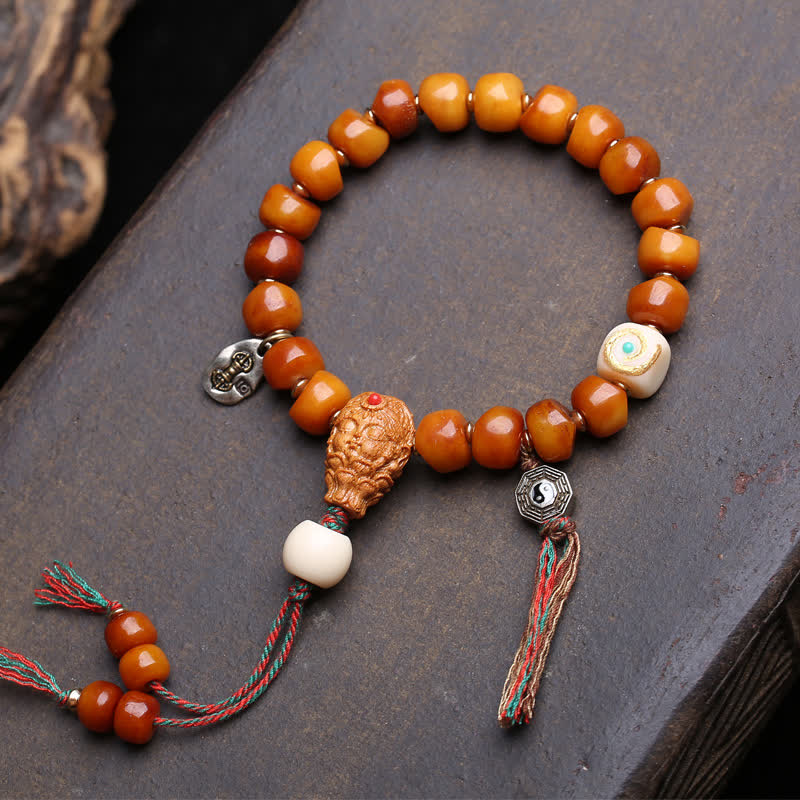 Buddha Stones Bracelet de perles d'os Seigneur de la Forêt des Cadavres, Force et Protection - Style de pompon Bagua - 10×7 mm - image 6
