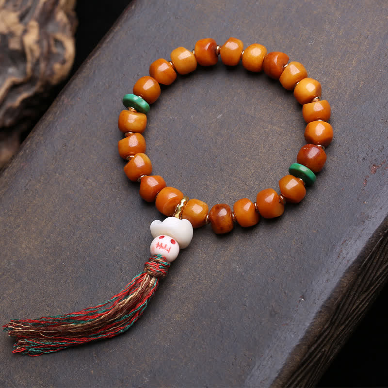 Buddha Stones Bracelet de perles d'os Seigneur de la Forêt des Cadavres, Force et Protection - Perles d'espacement vertes - 10×7 mm - image 5