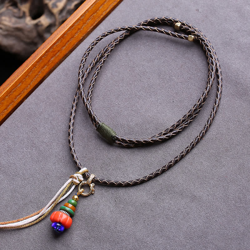 Buddha Stones Collier pendentif tibétain en perles Liuli, motif tas de pierres Mani, protection tibétaine - Environ 4,5–12 mm - image 0