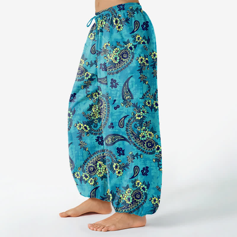 Buddha Stones Pantalon harem pour femme en coton à motif floral cachemire vintage, taille élastique et poches latérales - image 1
