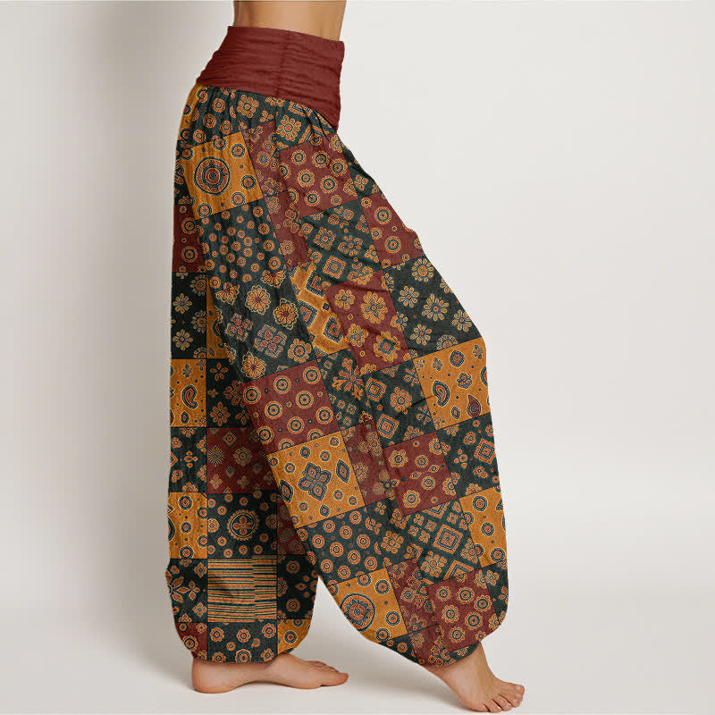 Buddha Stones Pantalon harem bohème en coton patchwork à motif cachemire et taille élastique pour femme - image 1