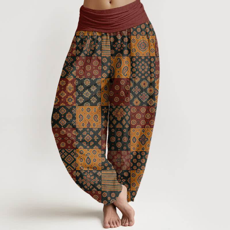 Buddha Stones Pantalon harem bohème en coton patchwork à motif cachemire et taille élastique pour femme - Brun - US16，UK/AU20，EU48 (3XL) - image 0