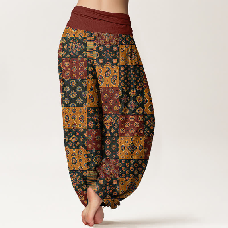 Buddha Stones Pantalon harem bohème en coton patchwork à motif cachemire et taille élastique pour femme - image 2