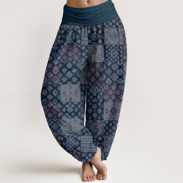 Buddha Stones Pantalon harem bohème en coton patchwork à motif cachemire et taille élastique pour femme - SteelBlue - US16，UK/AU20，EU48 (3XL) - image 5