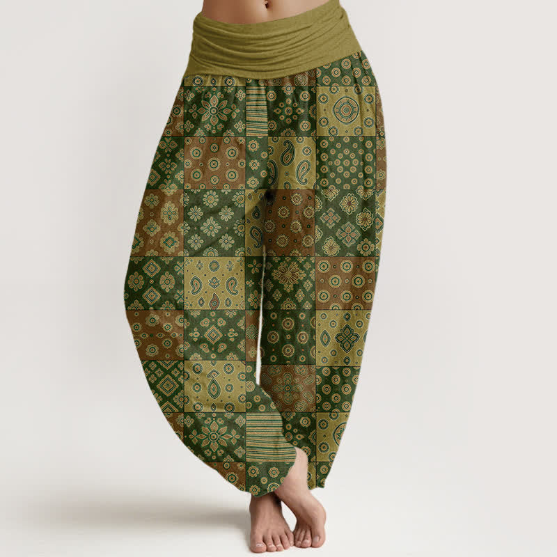 Buddha Stones Pantalon harem bohème en coton patchwork à motif cachemire et taille élastique pour femme - Olive - US16，UK/AU20，EU48 (3XL) - image 8
