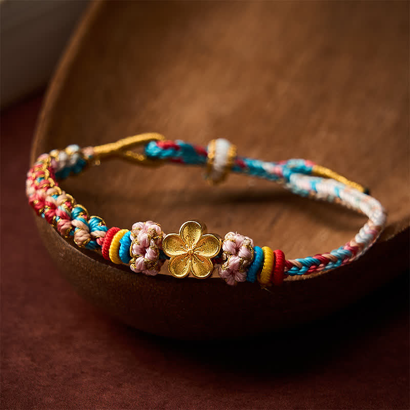 Buddha Stones Bracelet de protection en corde tressée à la main, multicolore, à motifs de fleurs de pêcher - Rose (Tour de poignet : 15-19 cm) - image 0