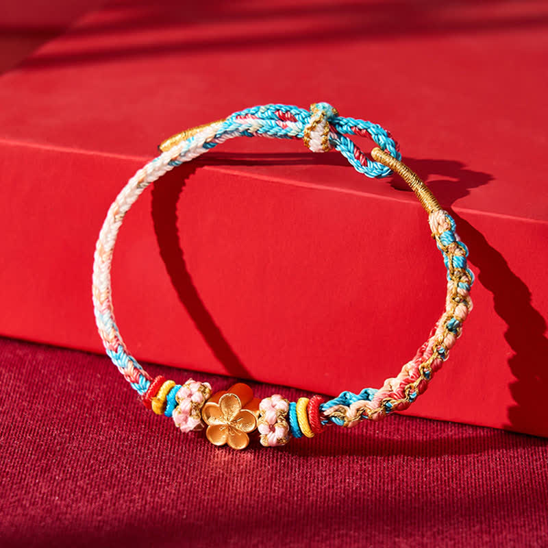 Buddha Stones Bracelet de protection en corde tressée à la main, multicolore, à motifs de fleurs de pêcher - image 1