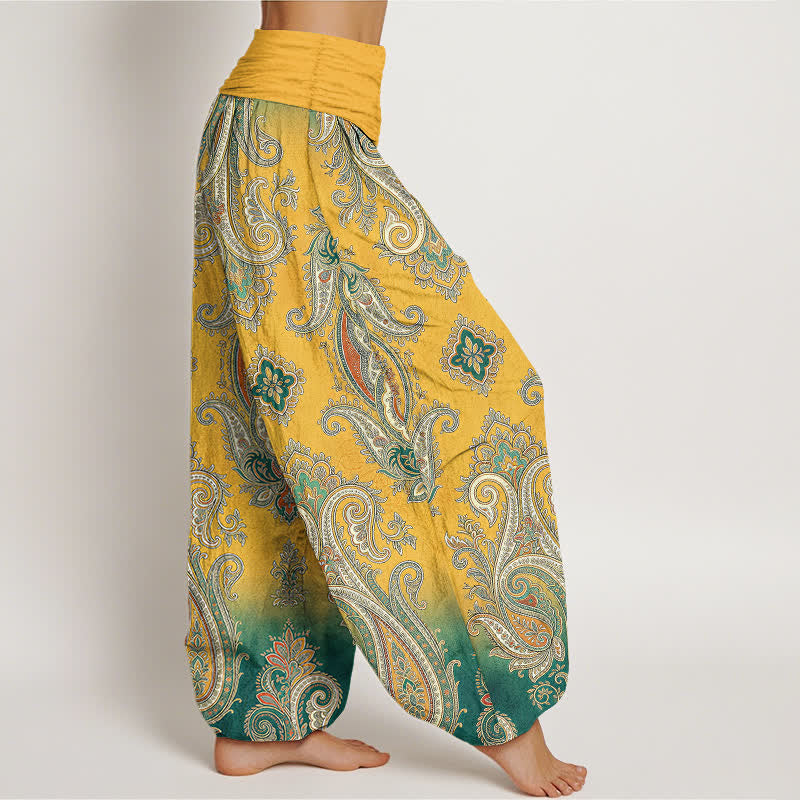 Buddha Stones Pantalon harem pour femme en coton à motif cachemire mosaïque vintage et taille élastique - image 1
