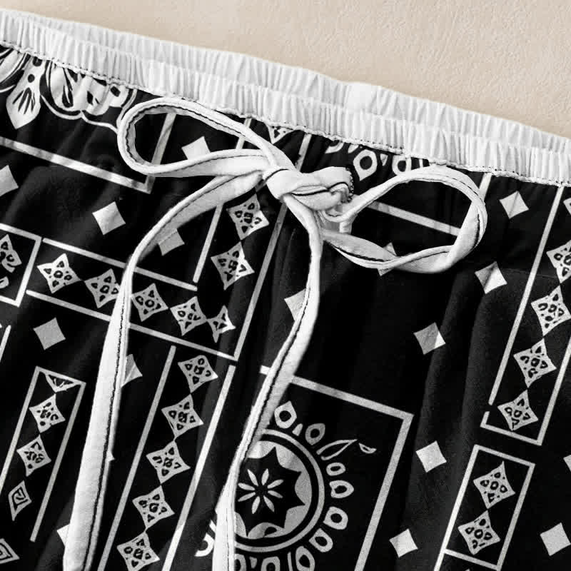 Buddha Stones Pantalon pour femme en pur coton, à taille élastique et poches, motif patchwork bandana vintage. - image 1