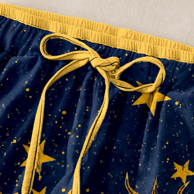 Buddha Stones Pantalon pour femme en pur coton, motif lune et soleil mystique, taille élastique et poches - image 1