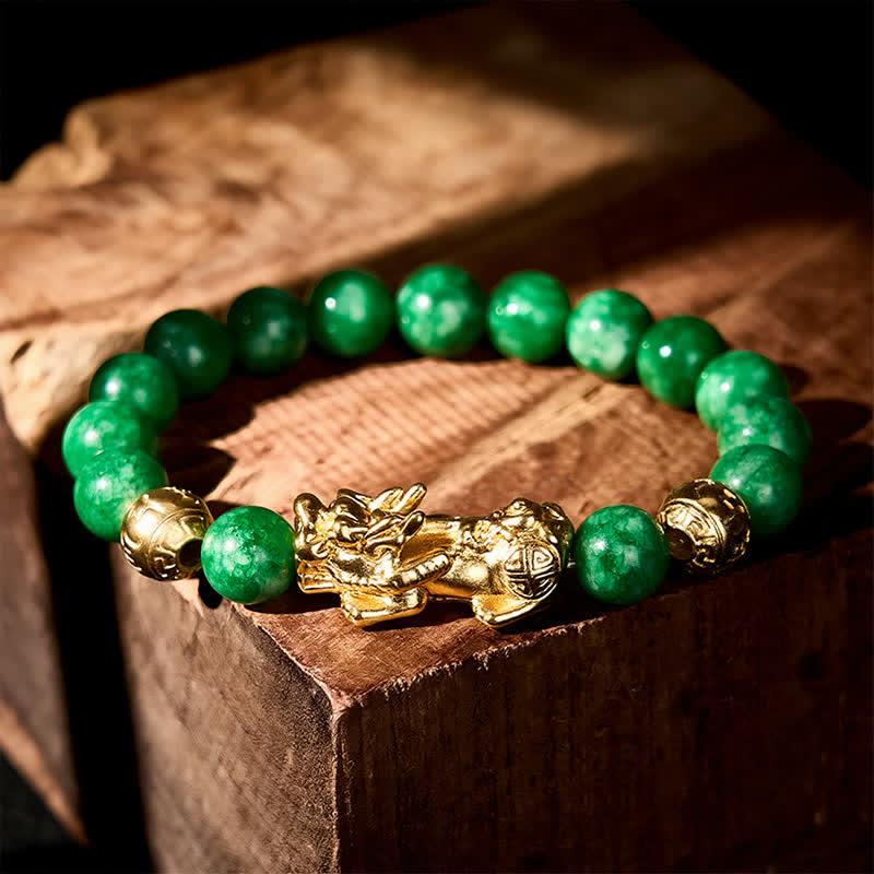 Buddha Stones Bracelet de protection PiXiu en perles de jade cyan naturel - image 1