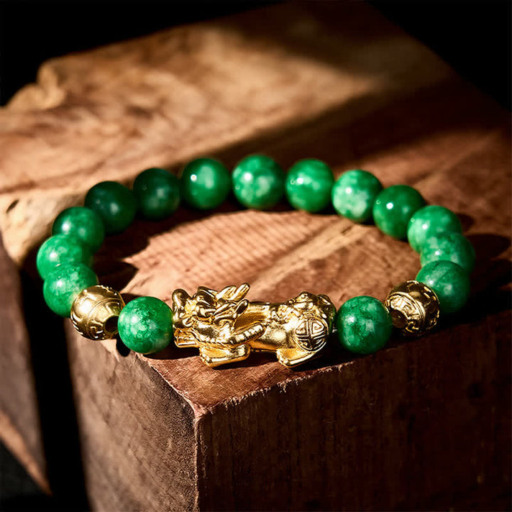 Buddha Stones Bracelet de protection PiXiu en perles de jade cyan naturel - image 1
