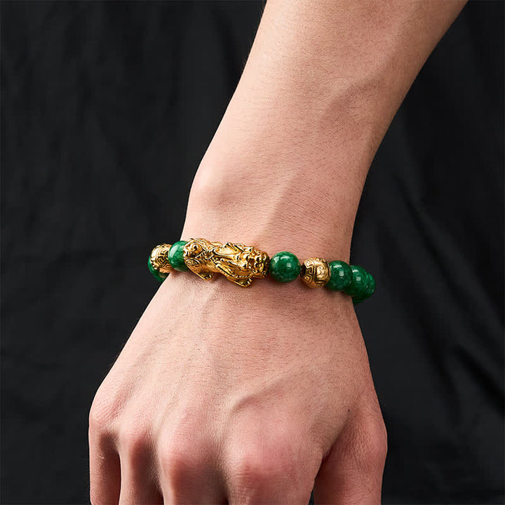 Buddha Stones Bracelet de protection PiXiu en perles de jade cyan naturel - image 2