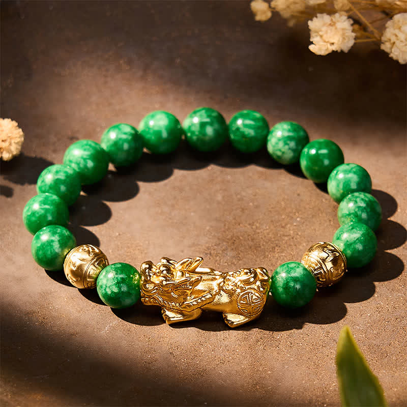 Buddha Stones Bracelet de protection PiXiu en perles de jade cyan naturel - Jade Cyan (Calme♥Harmonie) - image 0