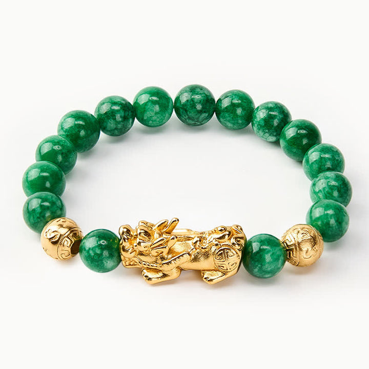 Buddha Stones Bracelet de protection PiXiu en perles de jade cyan naturel - image 4